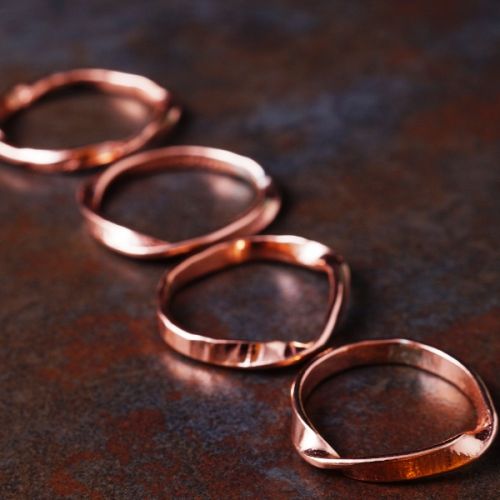 Handcrafted recycled copper wave stacker ring
